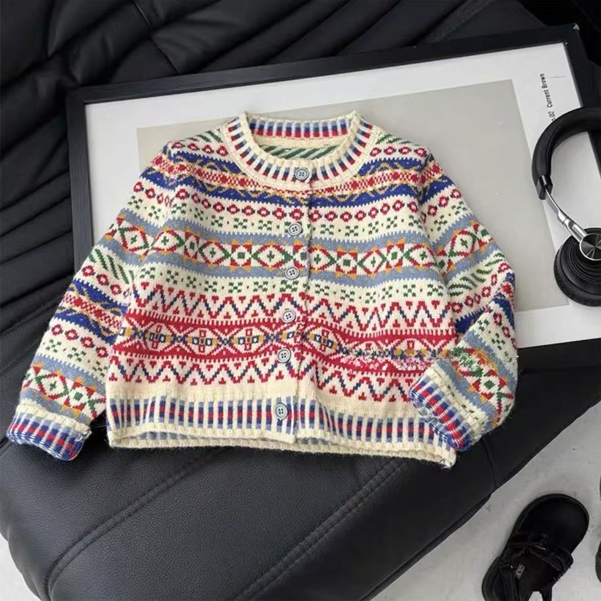 Kids Ethnic Fashion - Cardigan Lavorato a Maglia per Ragazze,