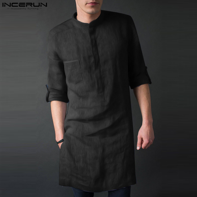 Kurta Men Cotton - INCERUN Manica Lunga da Uomo Midi